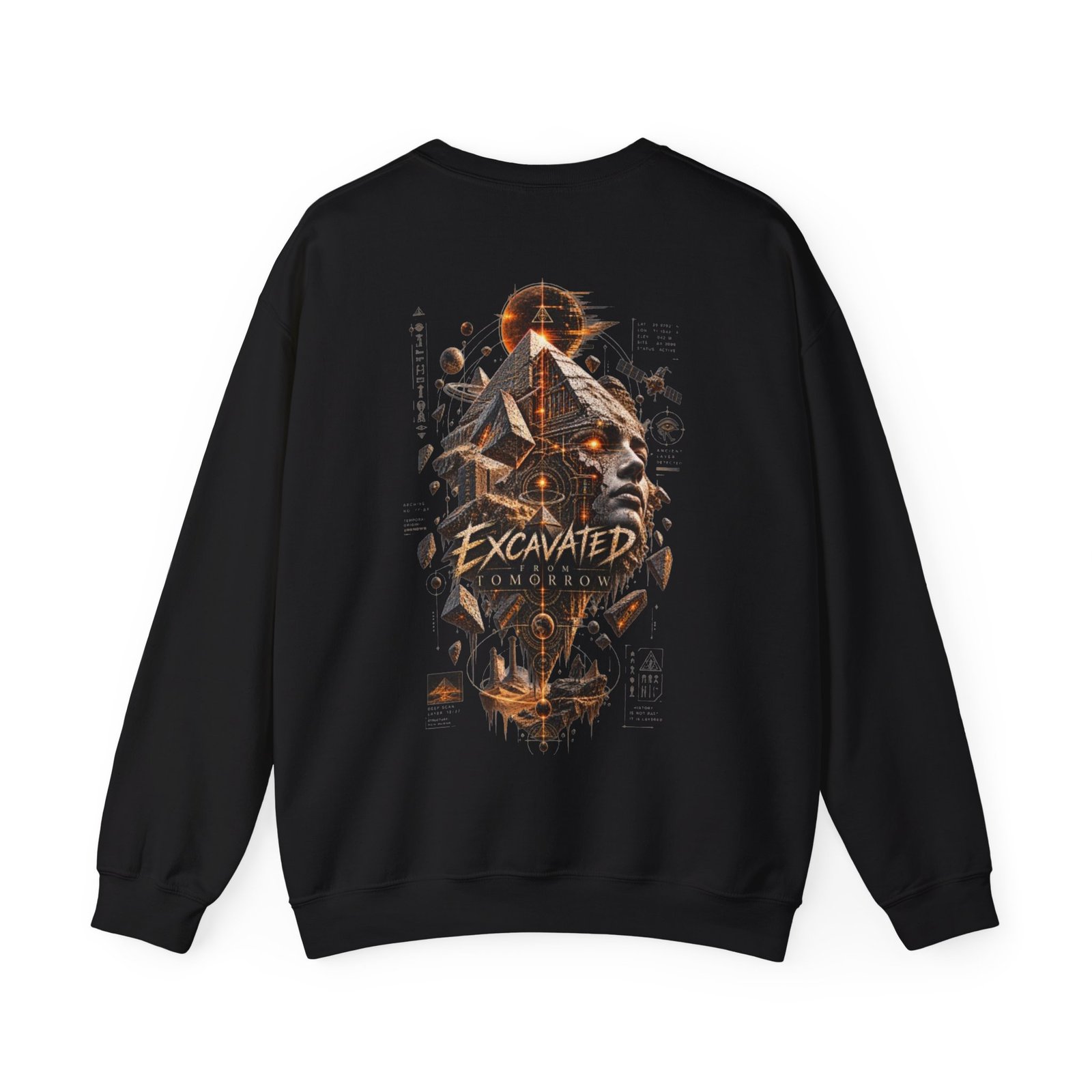 Crewneck Sweatshirt — "Excavated From Tomorrow" Retro Futurism Graphic Pullover