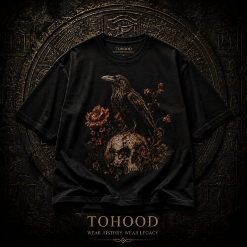 Gothic Raven & Skull Tee — Dark Floral Graphic T-Shirt