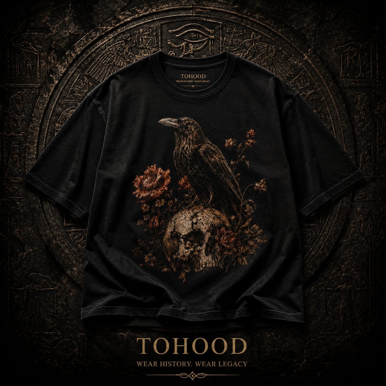 Gothic Raven & Skull Tee — Dark Floral Graphic T-Shirt