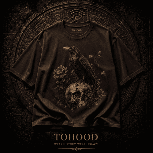 Gothic Raven & Skull Tee — Dark Floral Graphic T-Shirt