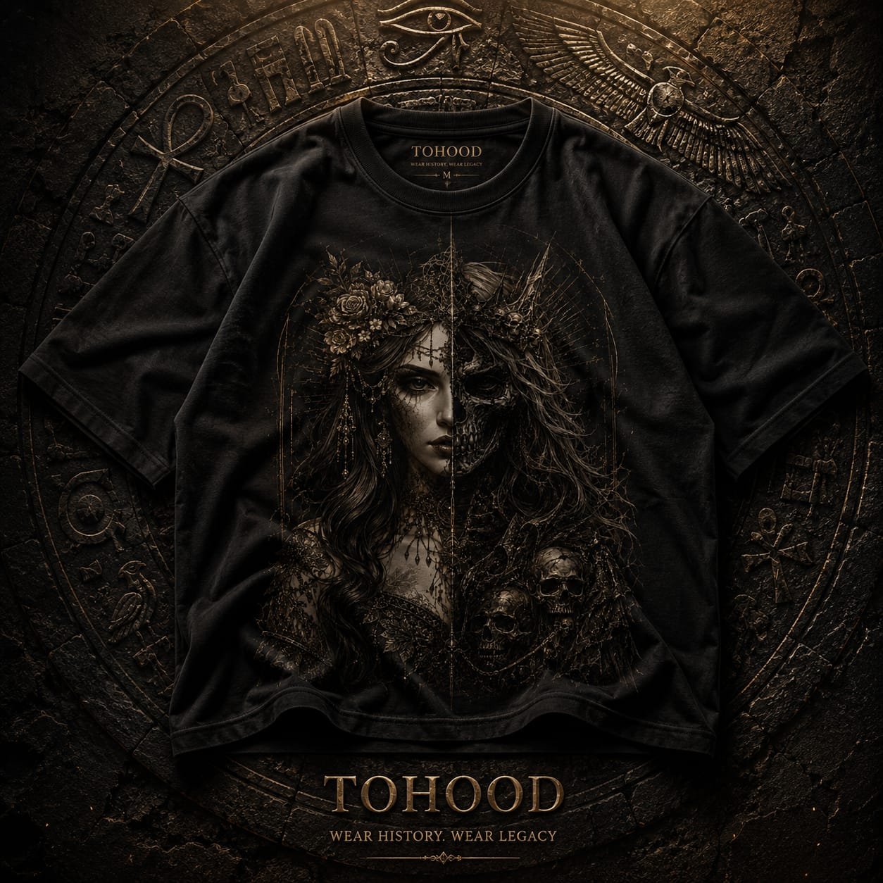 Gothic Moon Goddess T-Shirt — Dark Floral Portrait Tee