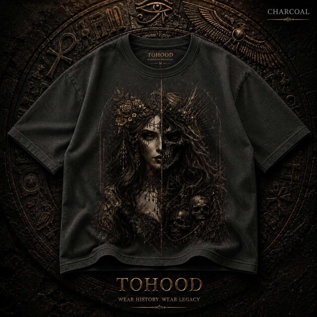 Gothic Moon Goddess T-Shirt — Dark Floral Portrait Tee