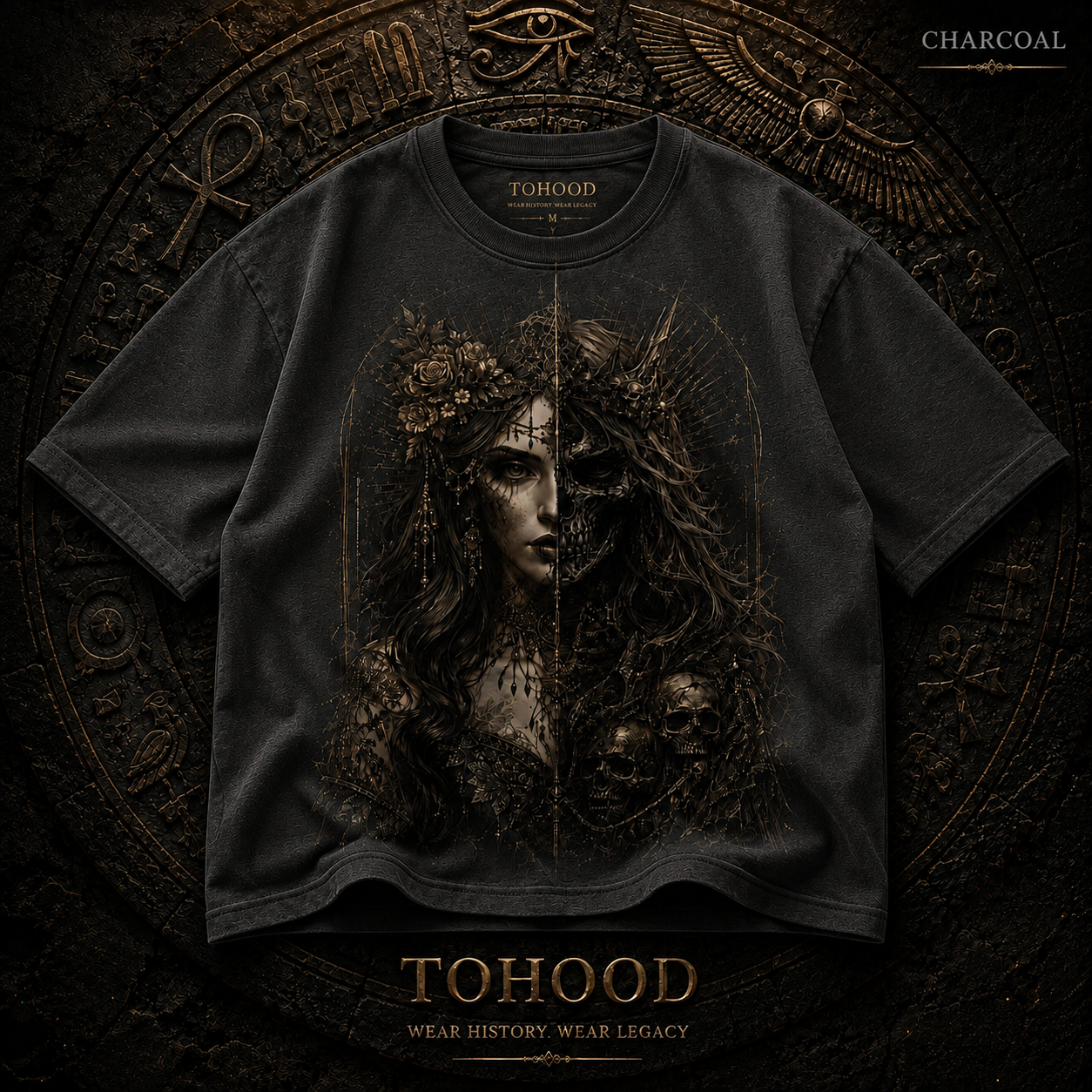 Gothic Moon Goddess T-Shirt — Dark Floral Portrait Tee - Image 6