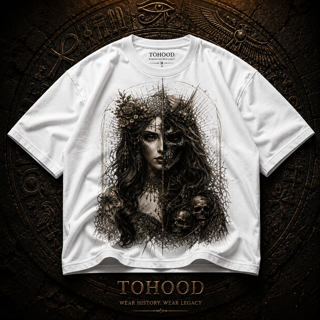 Gothic Moon Goddess T-Shirt — Dark Floral Portrait Tee - Image 8