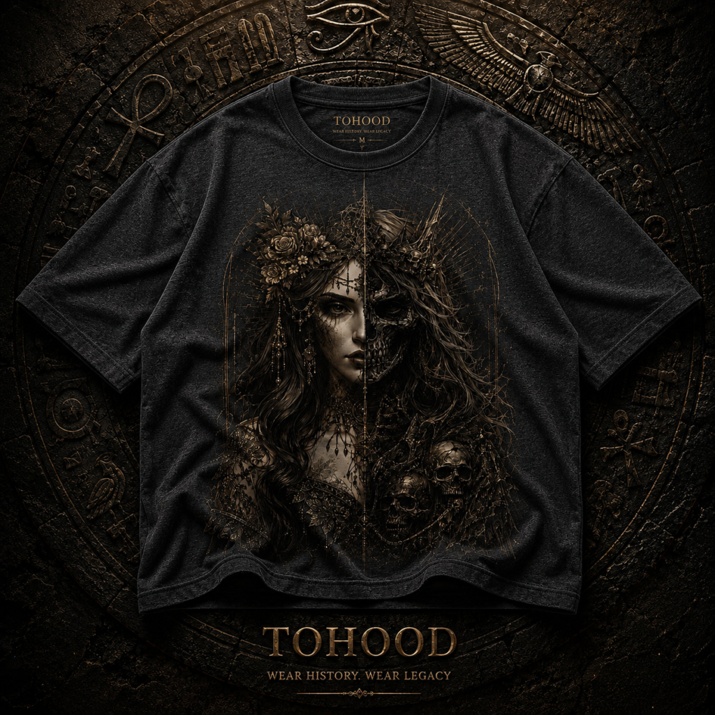 Gothic Moon Goddess T-Shirt — Dark Floral Portrait Tee