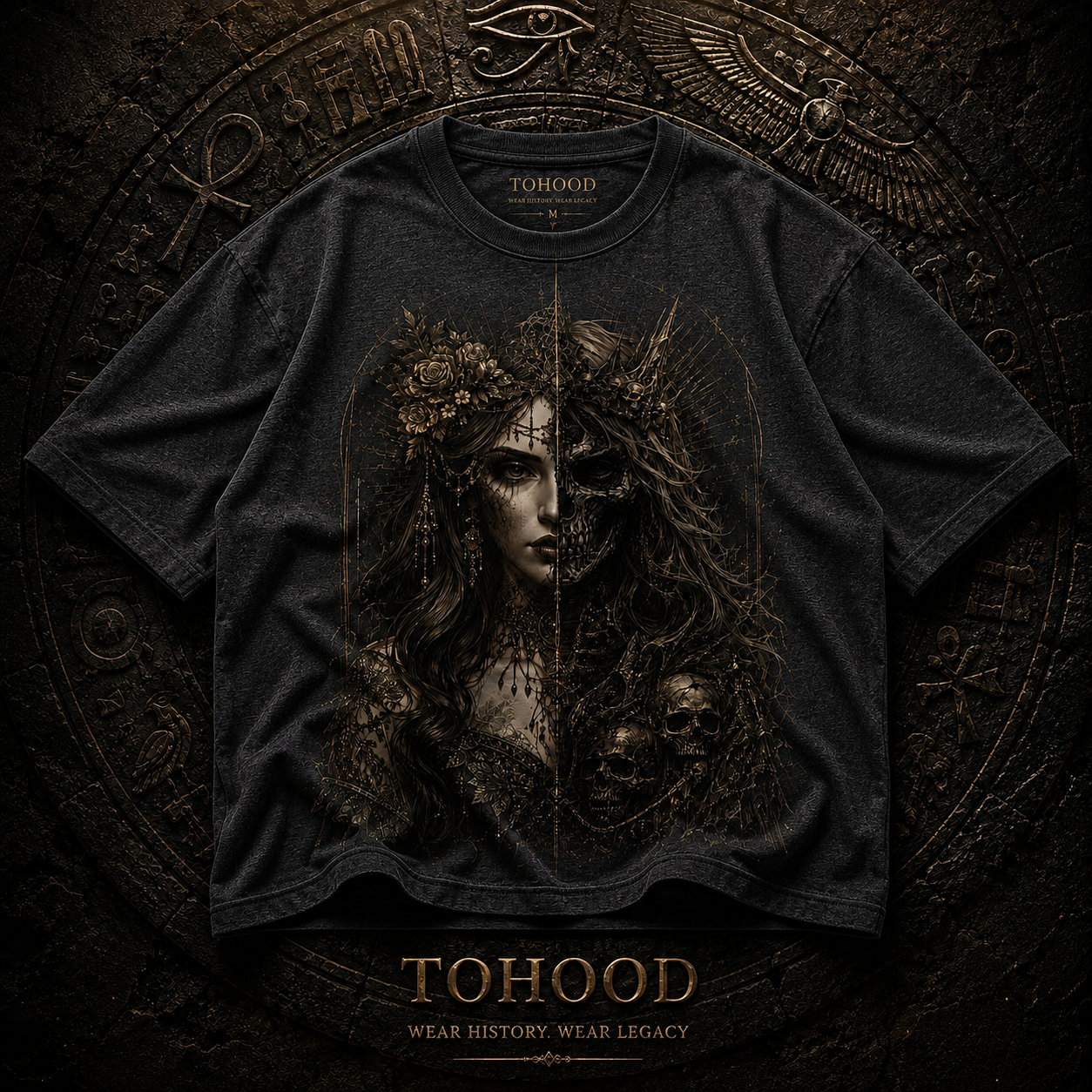 Gothic Moon Goddess T-Shirt — Dark Floral Portrait Tee - Image 4