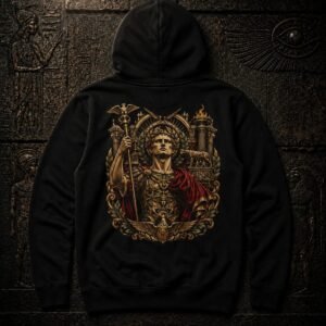 Invictus Roman Emperor Hoodie — Gothic Text & Regal Back Art