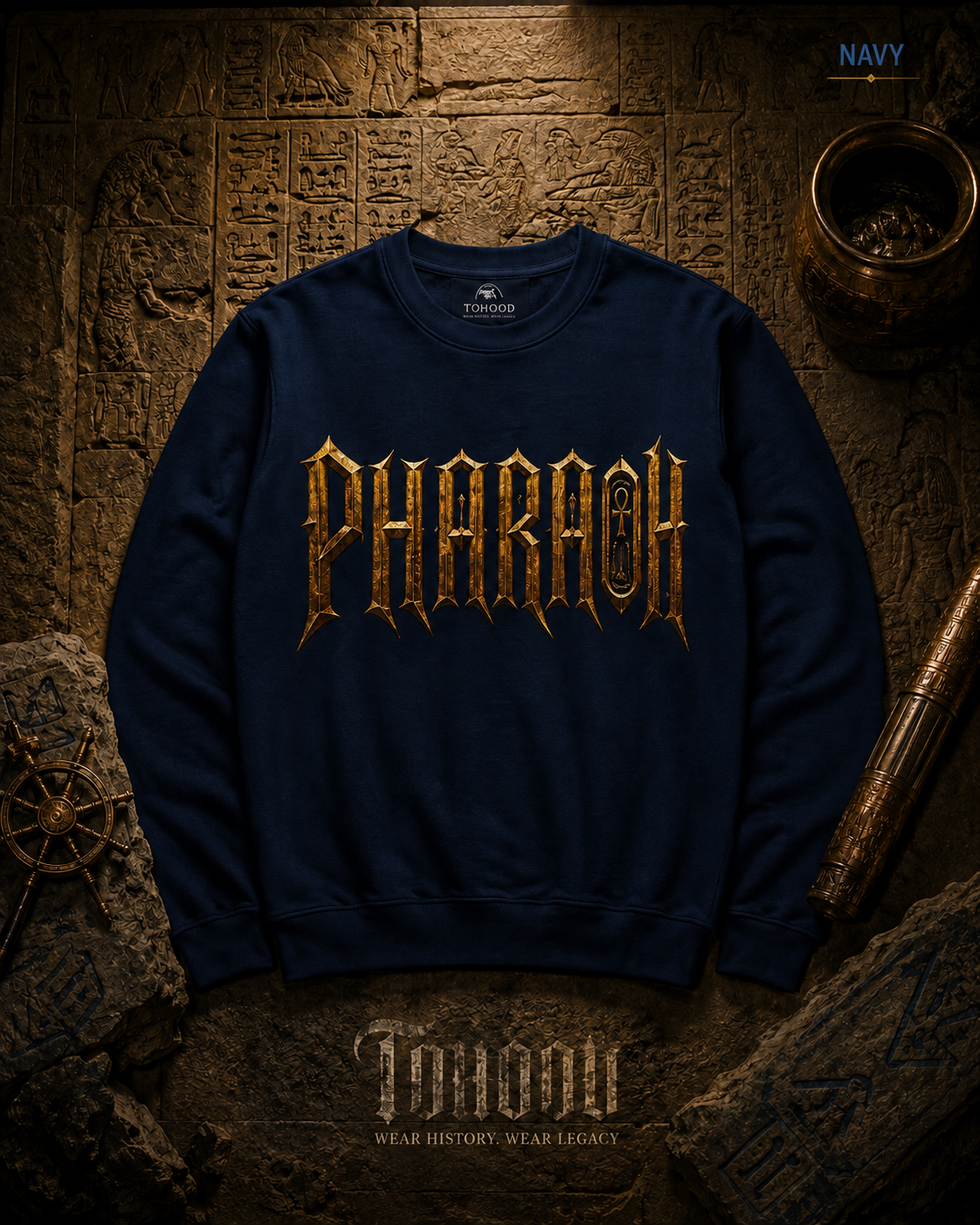 Pharaoh Graphic Crewneck Sweatshirt — Egyptian God Illustration - Image 22
