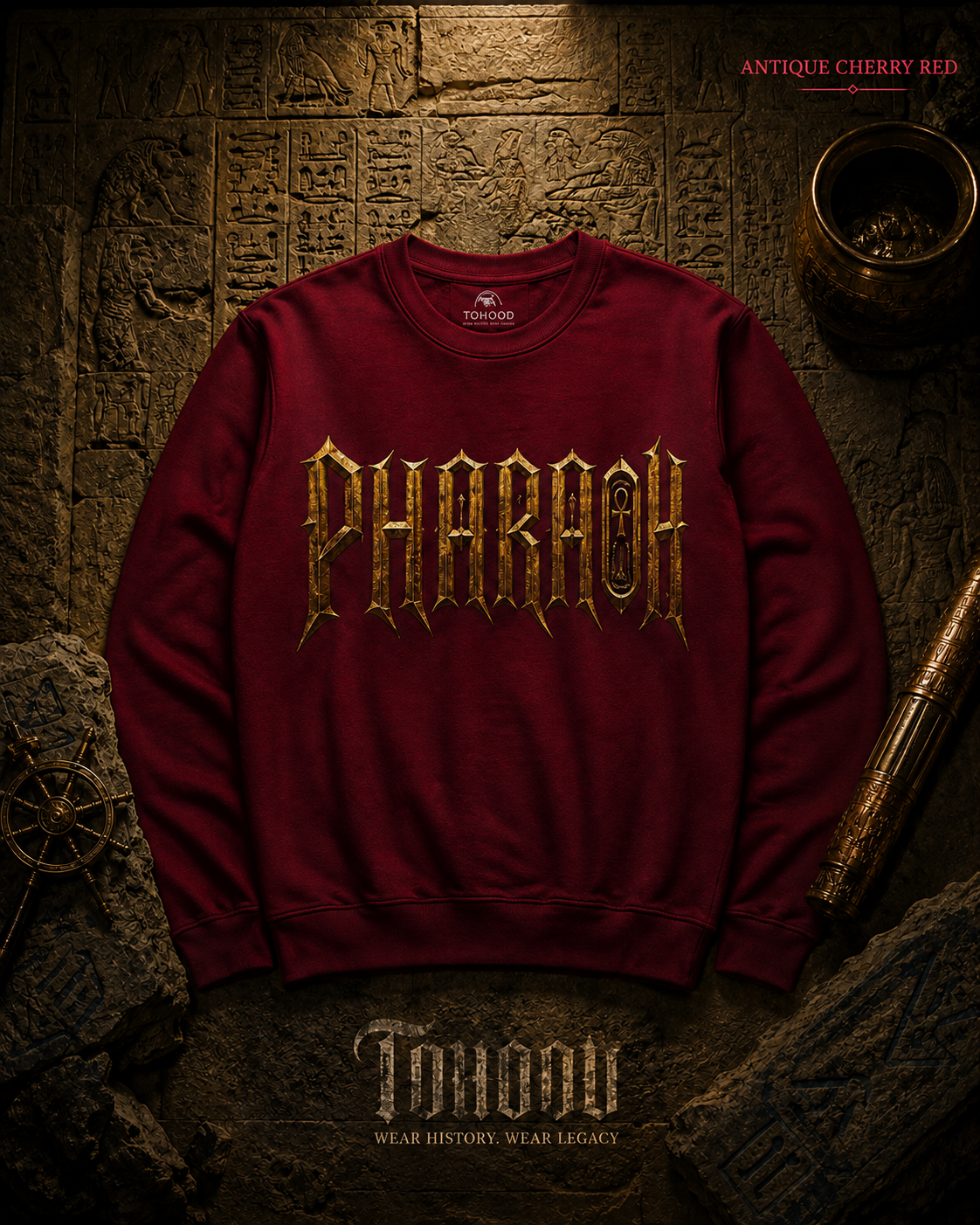 Pharaoh Graphic Crewneck Sweatshirt — Egyptian God Illustration - Image 30