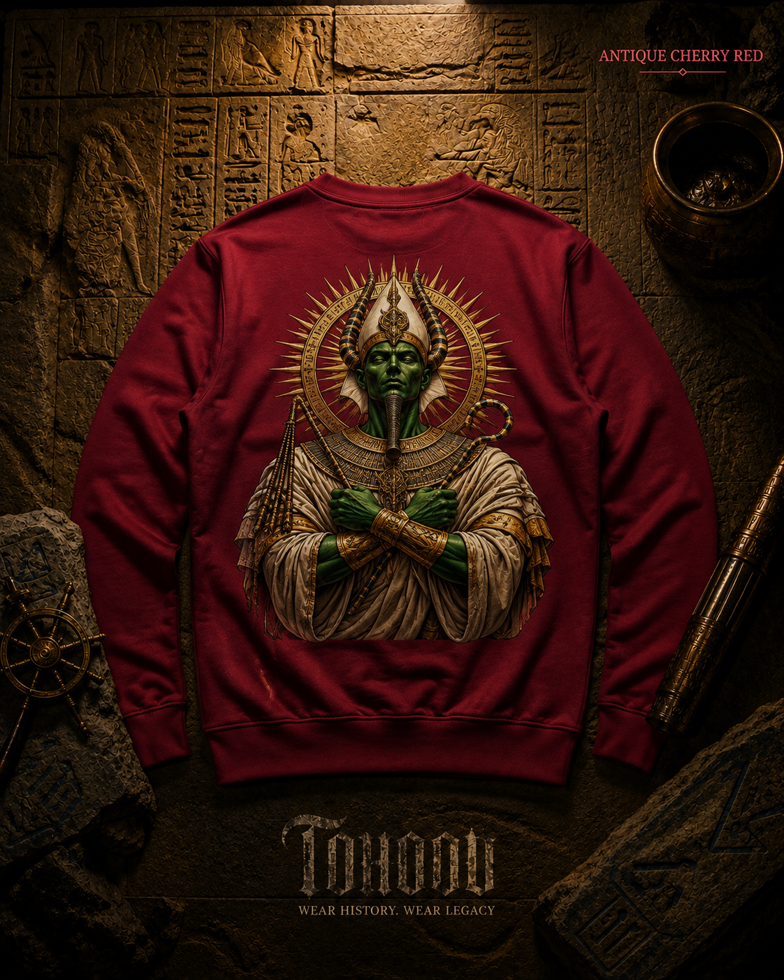 Pharaoh Graphic Crewneck Sweatshirt — Egyptian God Illustration - Image 29