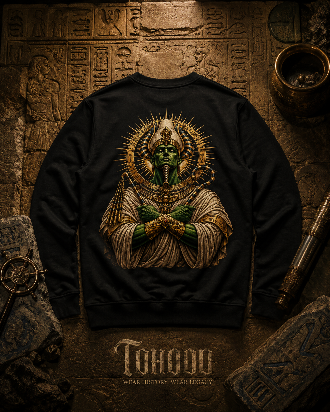 Pharaoh Graphic Crewneck Sweatshirt — Egyptian God Illustration - Image 3