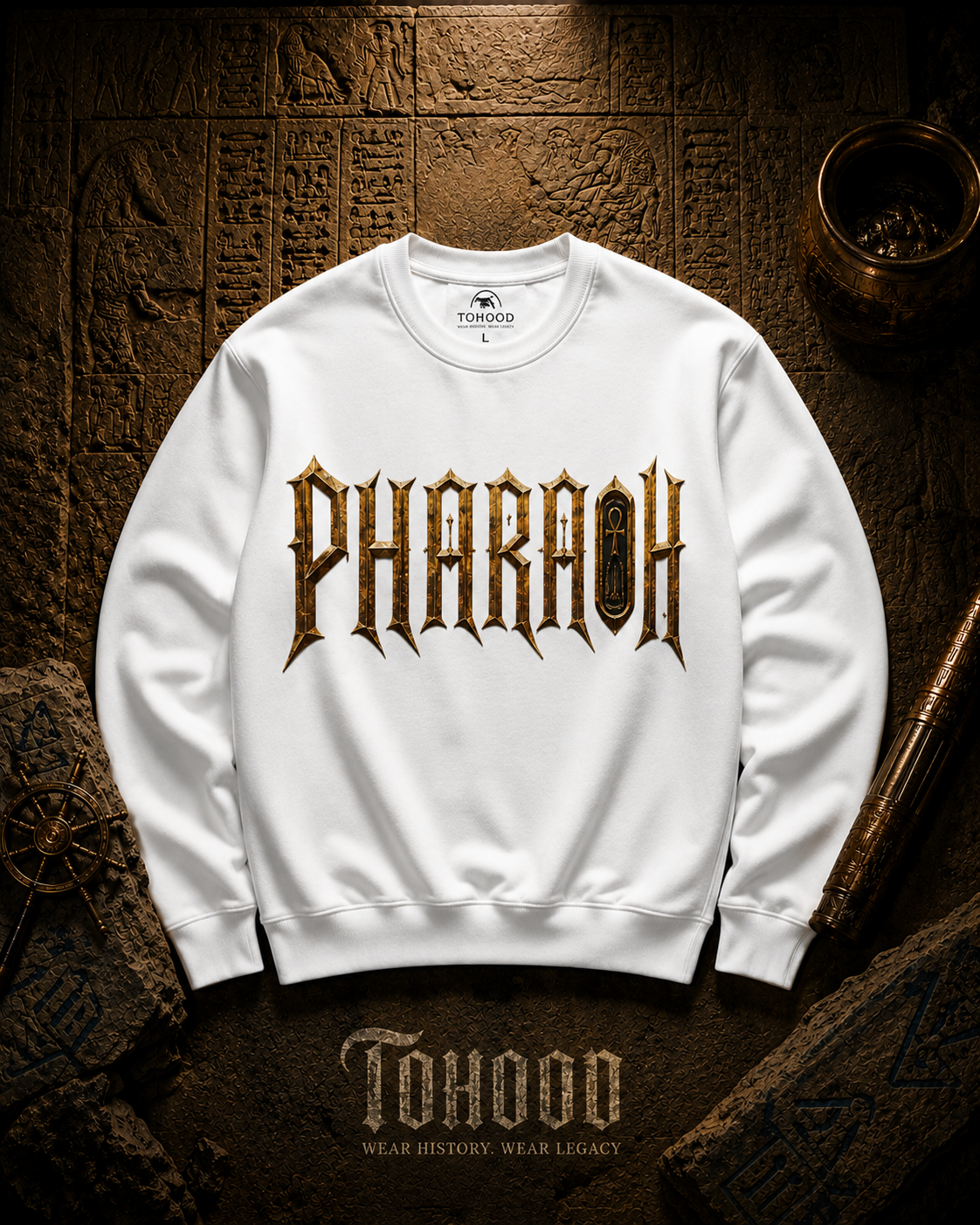 Pharaoh Graphic Crewneck Sweatshirt — Egyptian God Illustration - Image 2