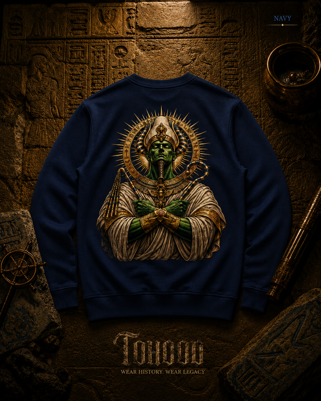 Pharaoh Graphic Crewneck Sweatshirt — Egyptian God Illustration - Image 21