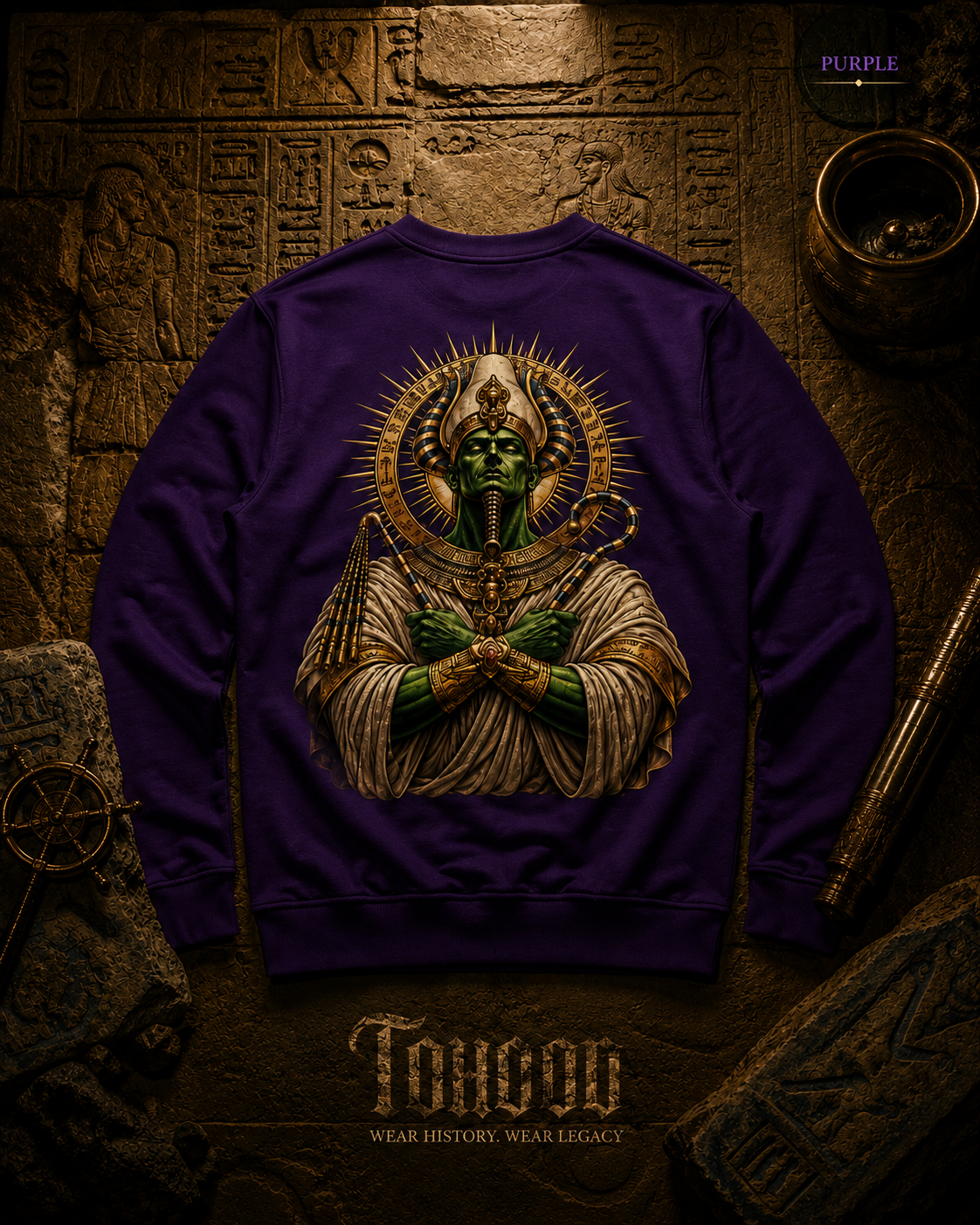 Pharaoh Graphic Crewneck Sweatshirt — Egyptian God Illustration - Image 23