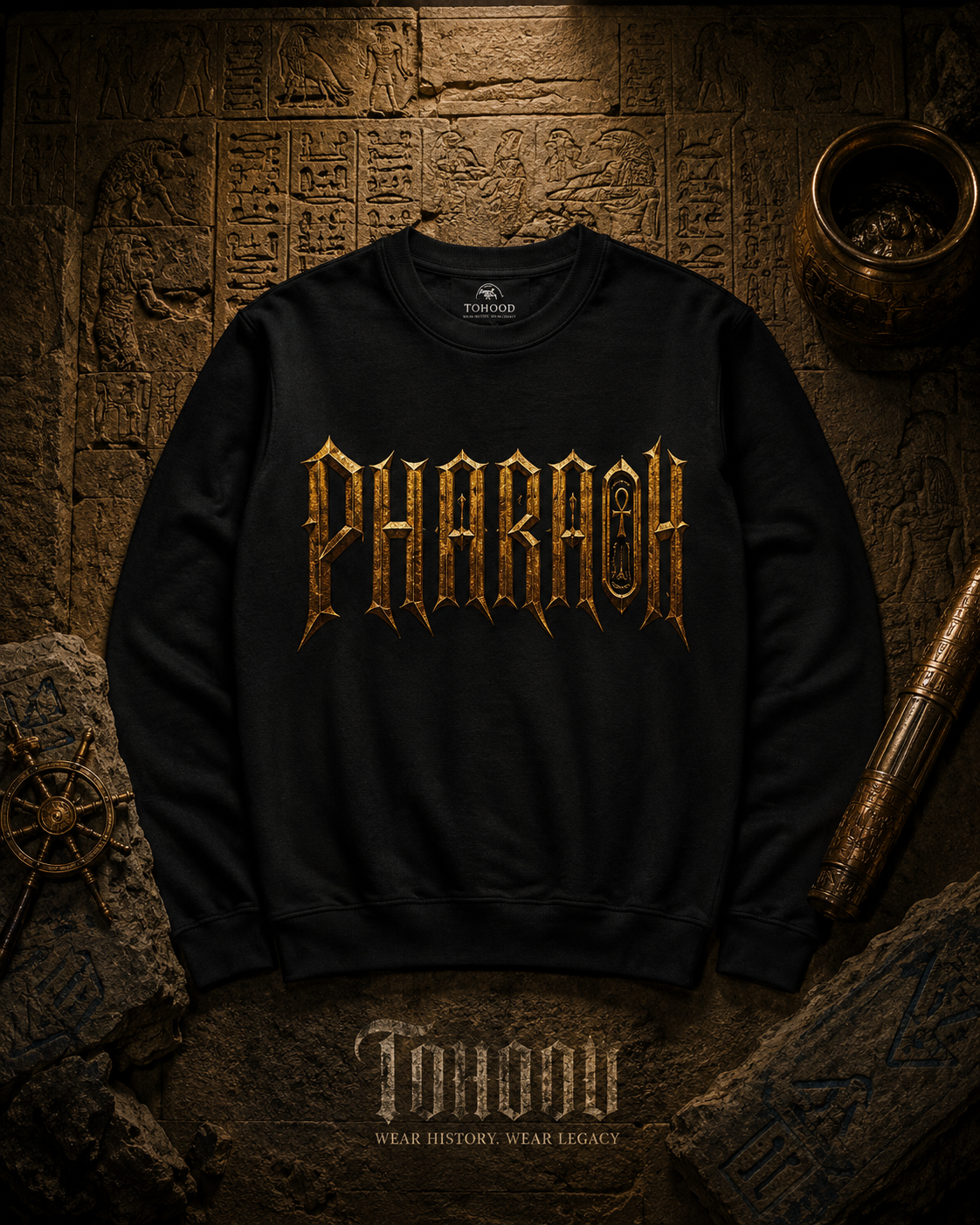 Pharaoh Graphic Crewneck Sweatshirt — Egyptian God Illustration - Image 4
