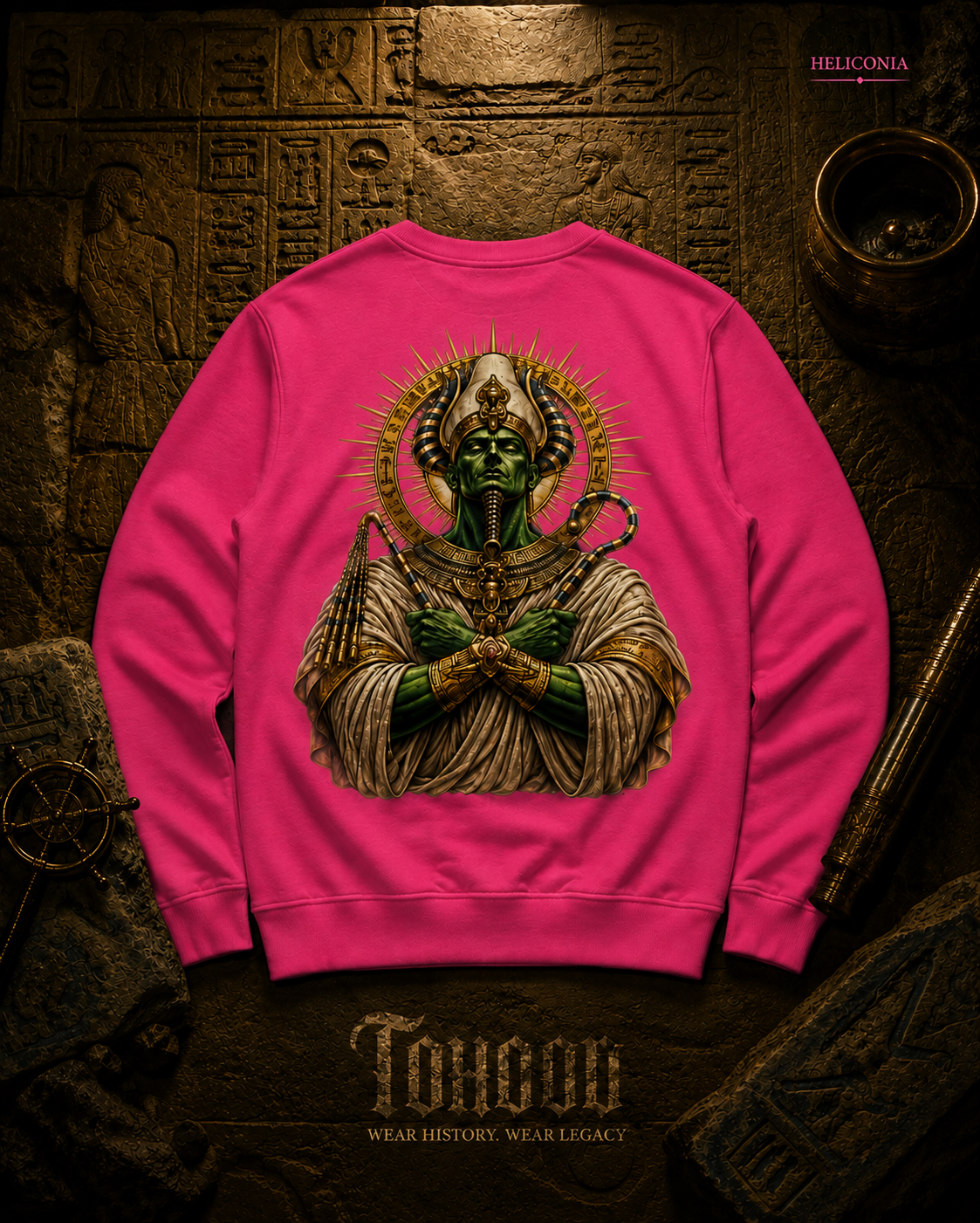 Pharaoh Graphic Crewneck Sweatshirt — Egyptian God Illustration - Image 27