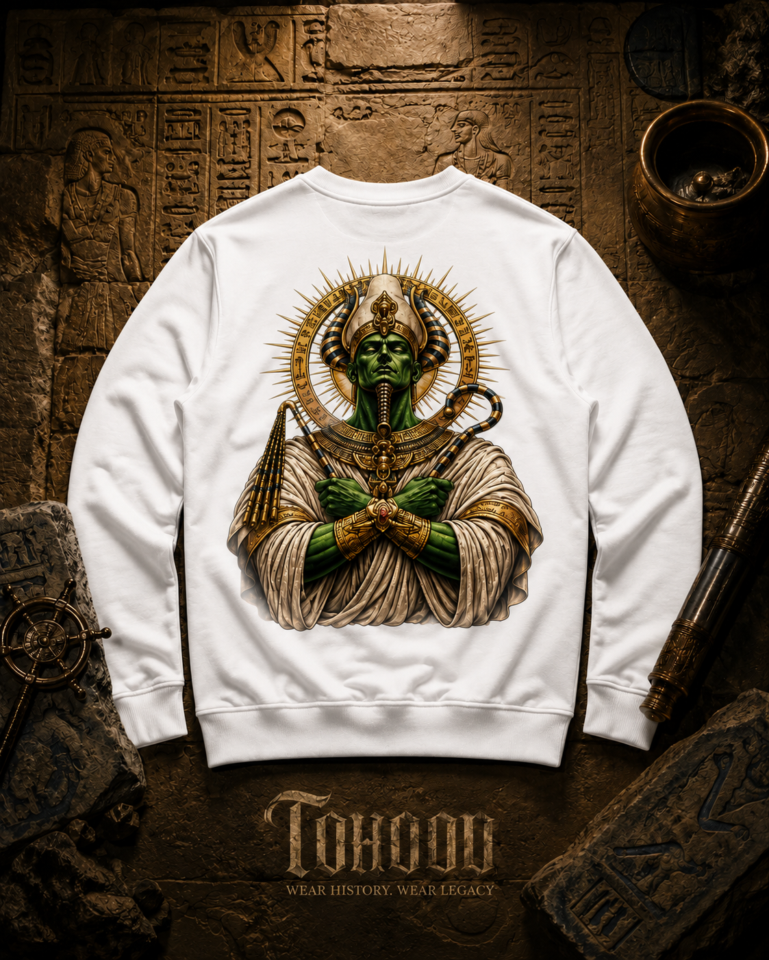 Pharaoh Graphic Crewneck Sweatshirt — Egyptian God Illustration