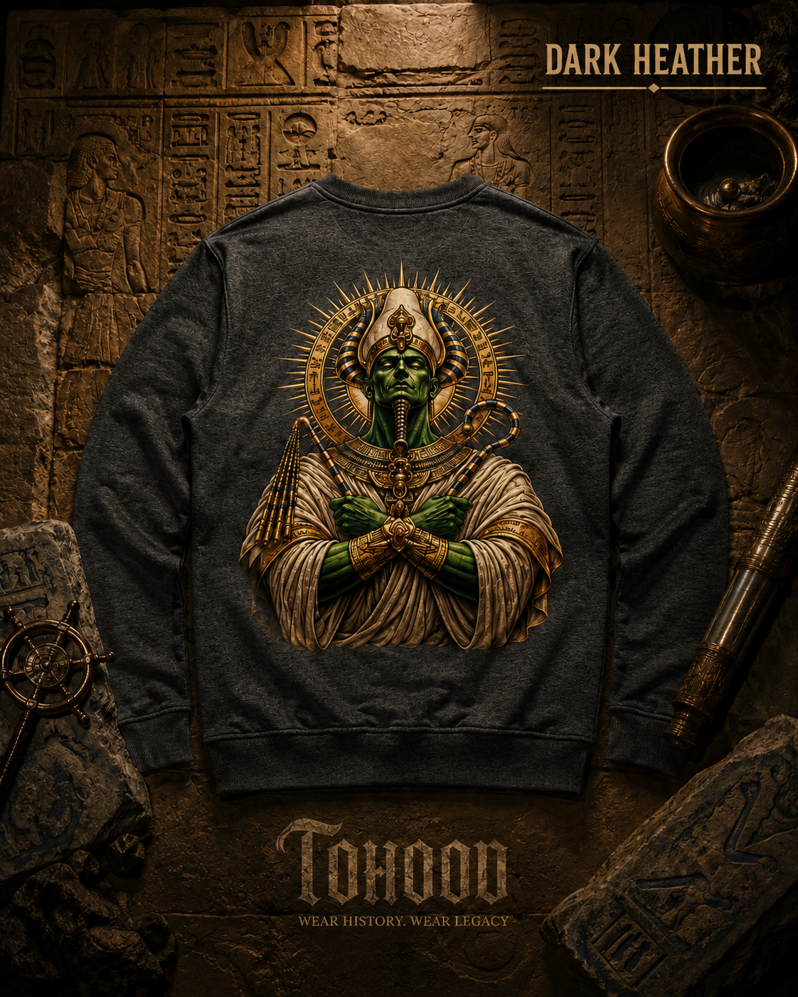 Pharaoh Graphic Crewneck Sweatshirt — Egyptian God Illustration - Image 13