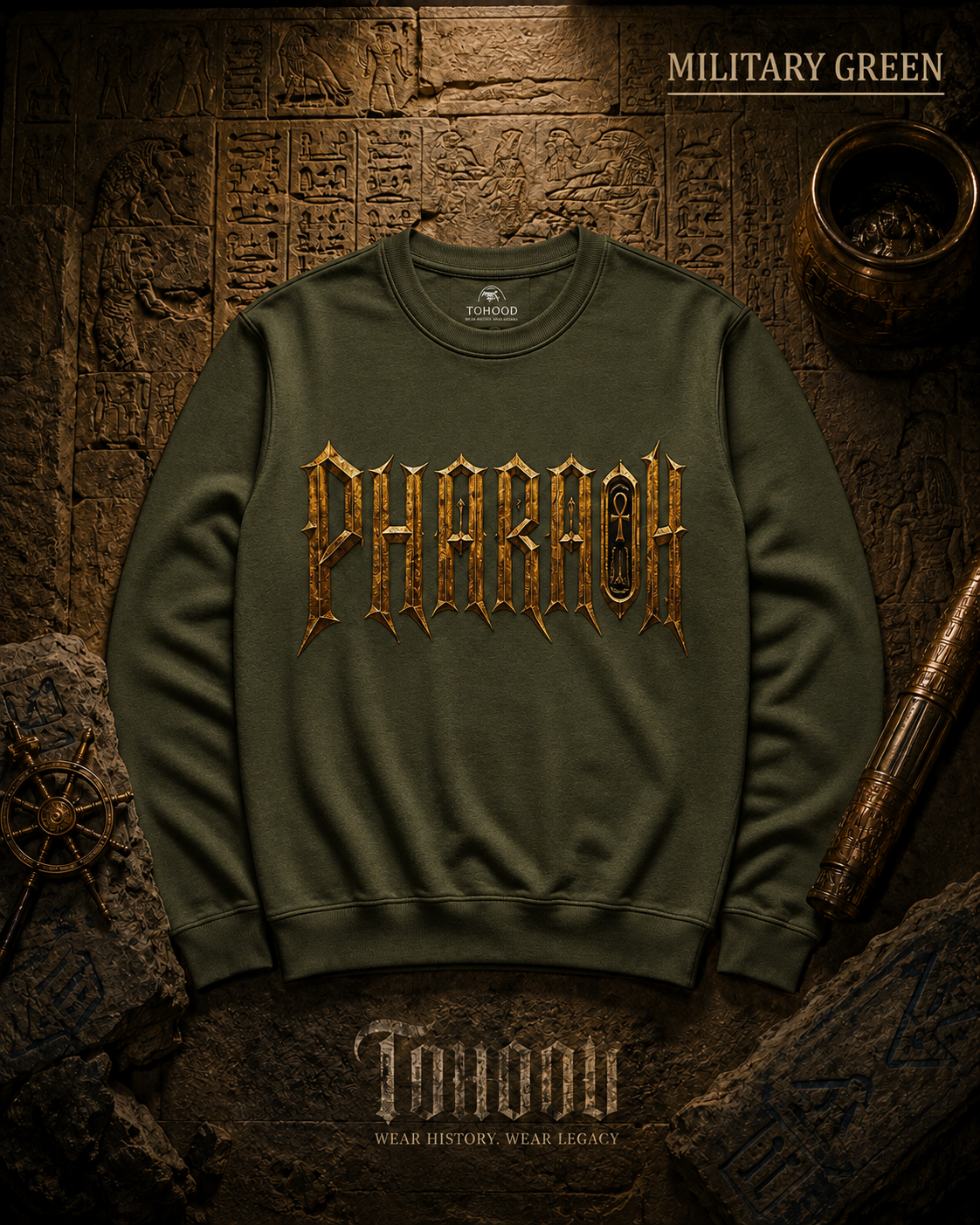 Pharaoh Graphic Crewneck Sweatshirt — Egyptian God Illustration - Image 8