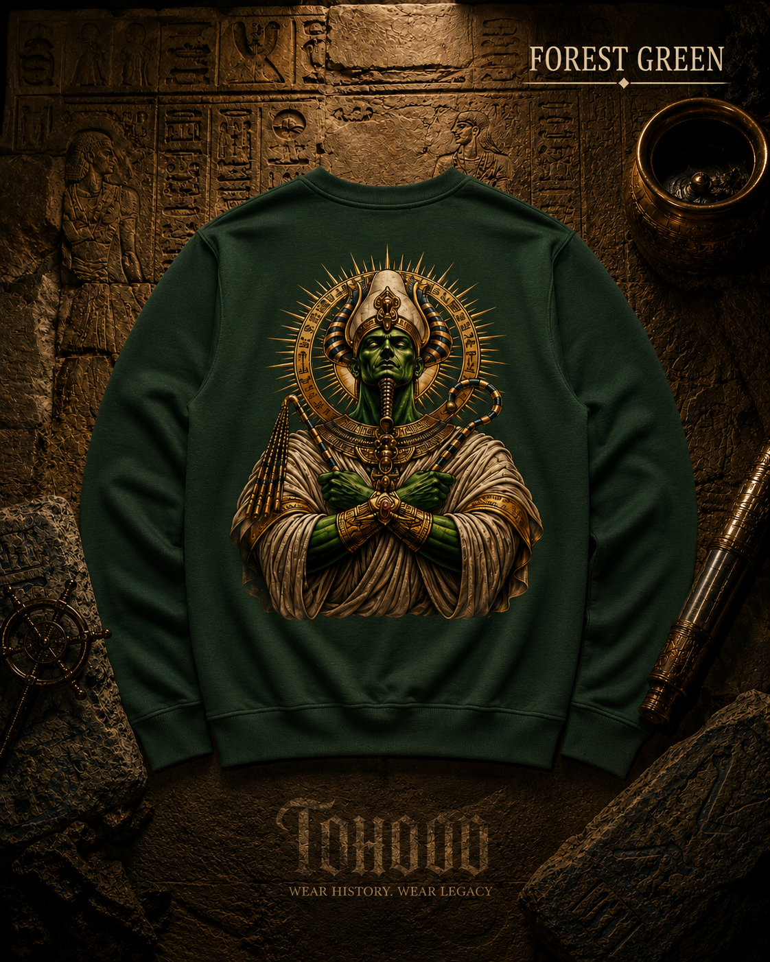 Pharaoh Graphic Crewneck Sweatshirt — Egyptian God Illustration - Image 9