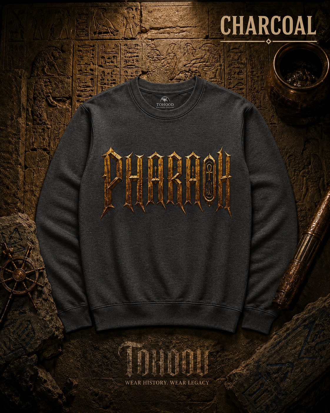 Pharaoh Graphic Crewneck Sweatshirt — Egyptian God Illustration - Image 18