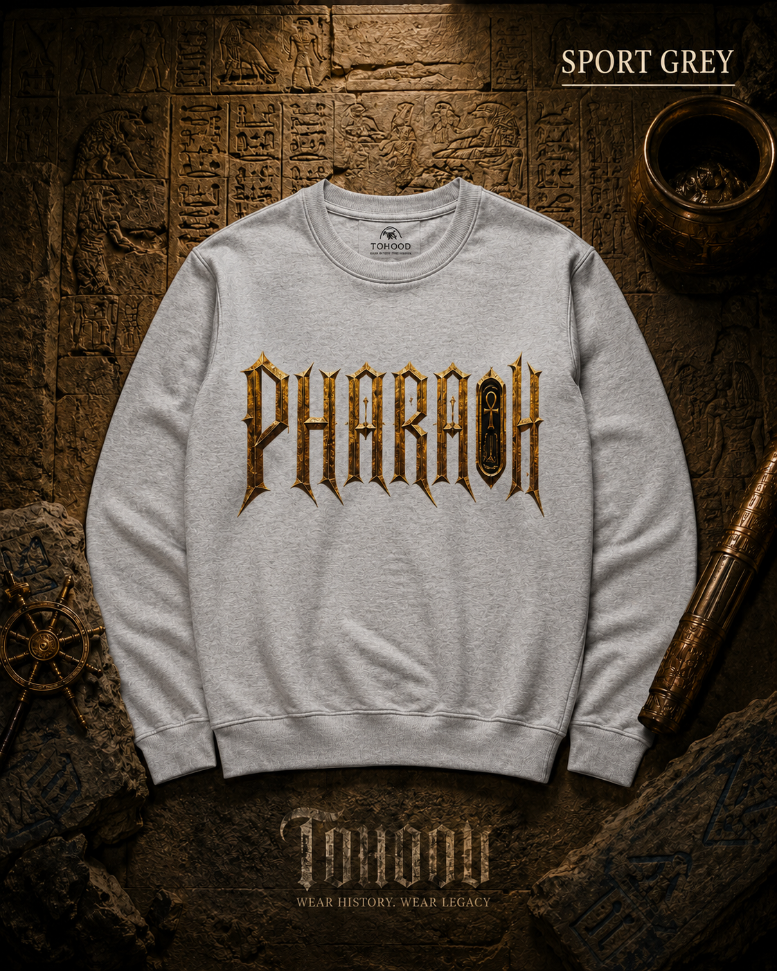 Pharaoh Graphic Crewneck Sweatshirt — Egyptian God Illustration - Image 6