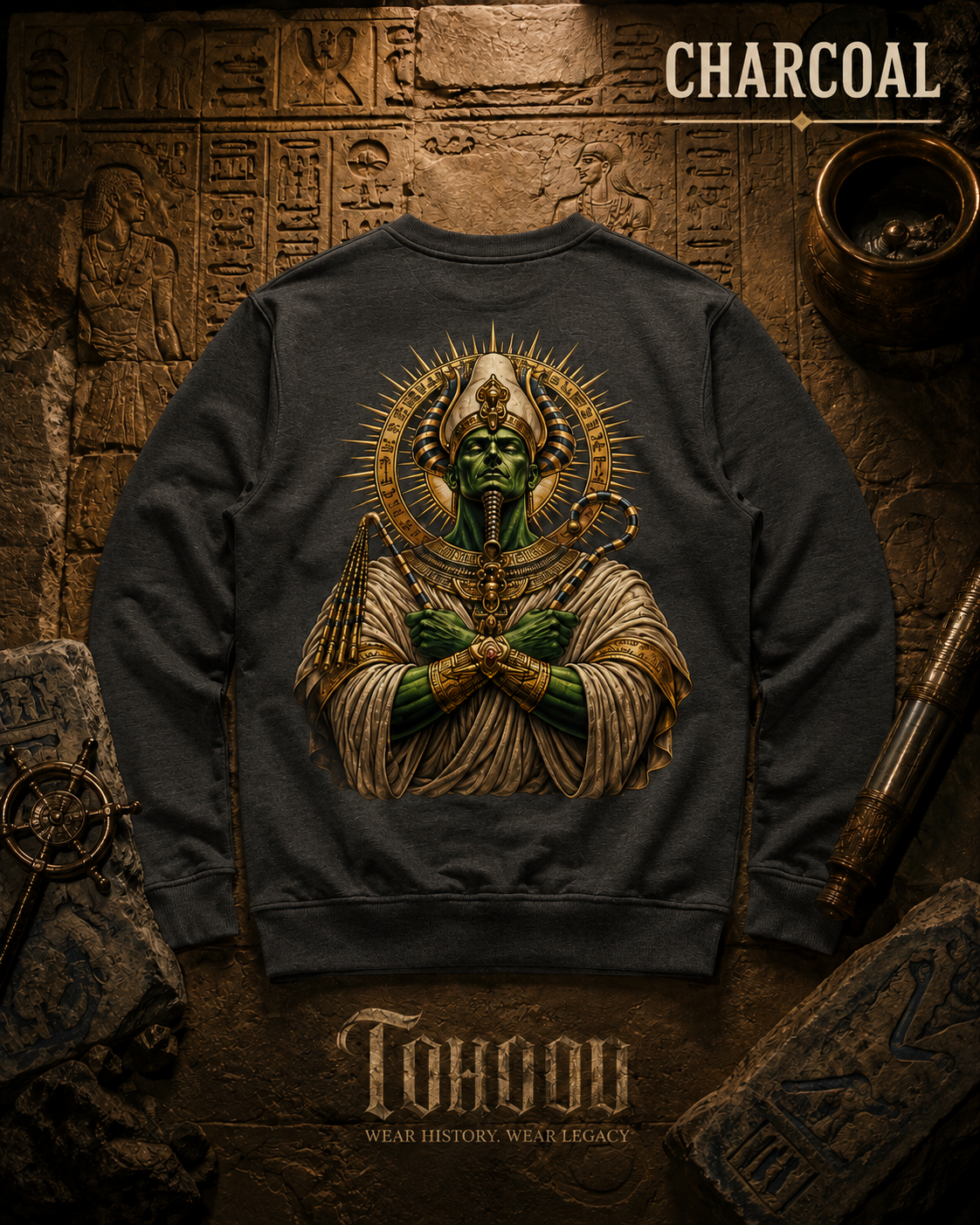 Pharaoh Graphic Crewneck Sweatshirt — Egyptian God Illustration - Image 17
