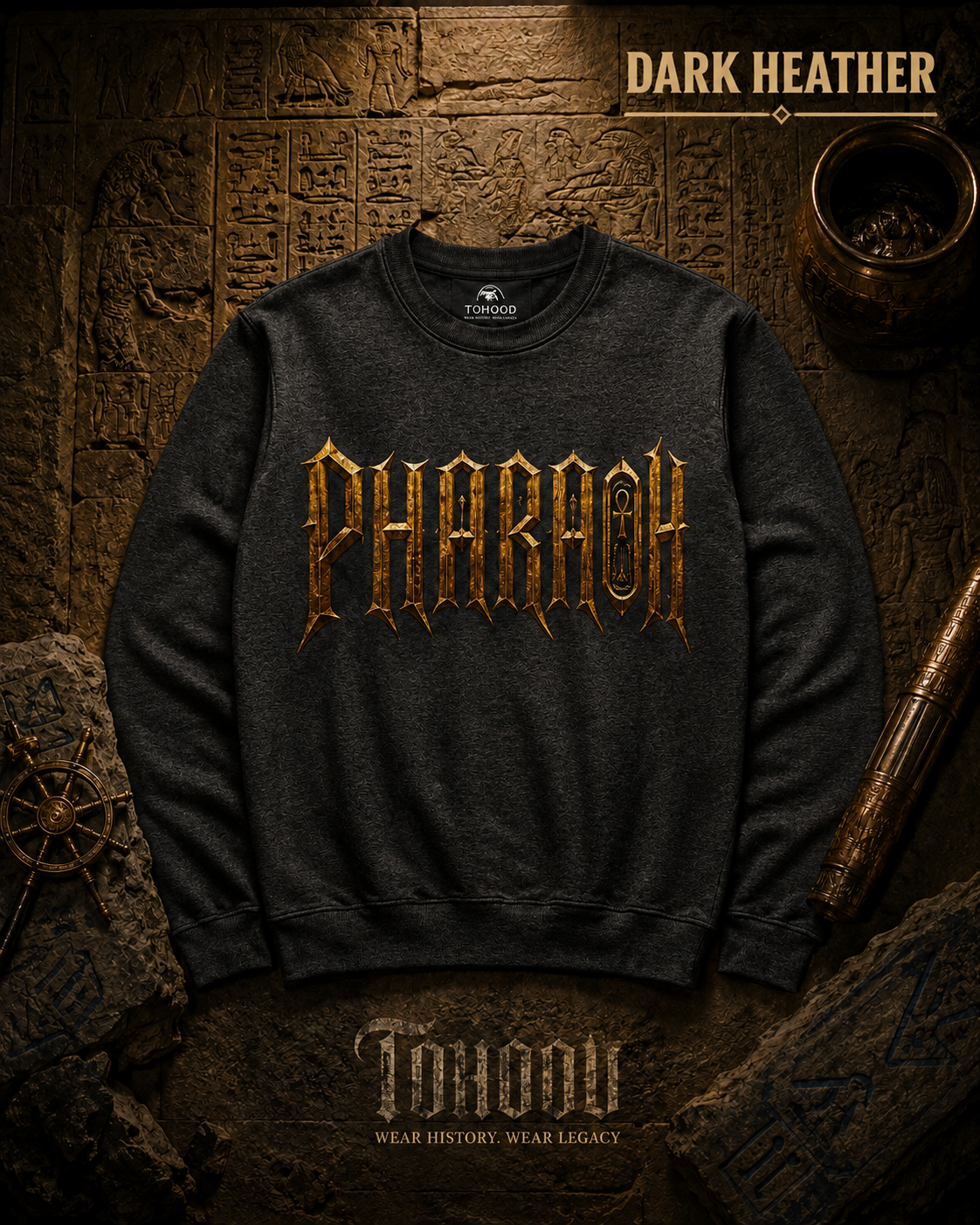 Pharaoh Graphic Crewneck Sweatshirt — Egyptian God Illustration - Image 14