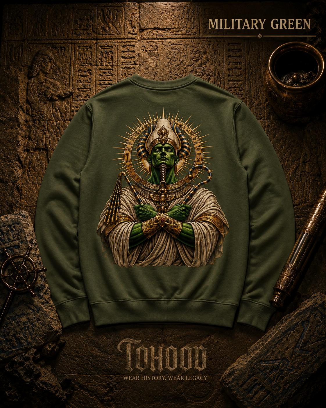 Pharaoh Graphic Crewneck Sweatshirt — Egyptian God Illustration - Image 7