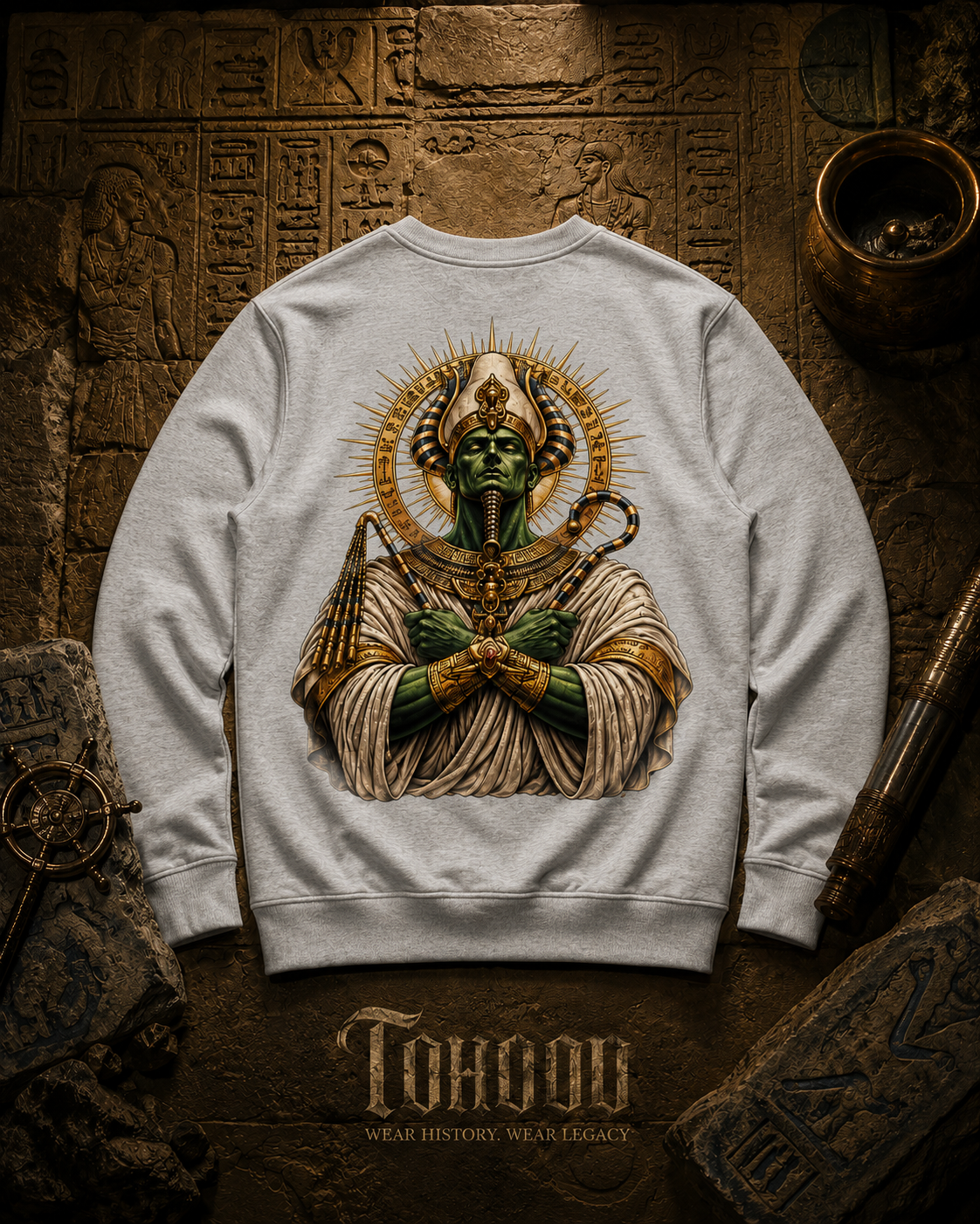 Pharaoh Graphic Crewneck Sweatshirt — Egyptian God Illustration - Image 5