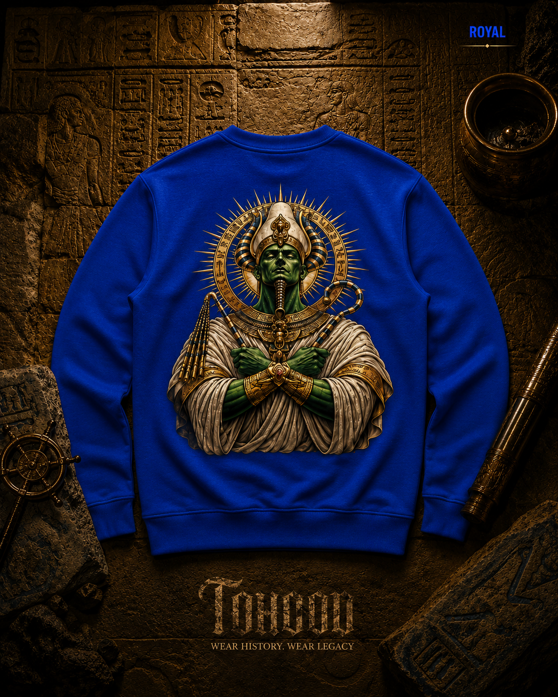 Pharaoh Graphic Crewneck Sweatshirt — Egyptian God Illustration - Image 19