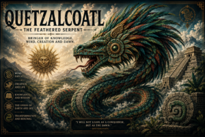 Quetzalcoatl Feathered Serpent representing Mesoamerican mythology transformation and knowledge