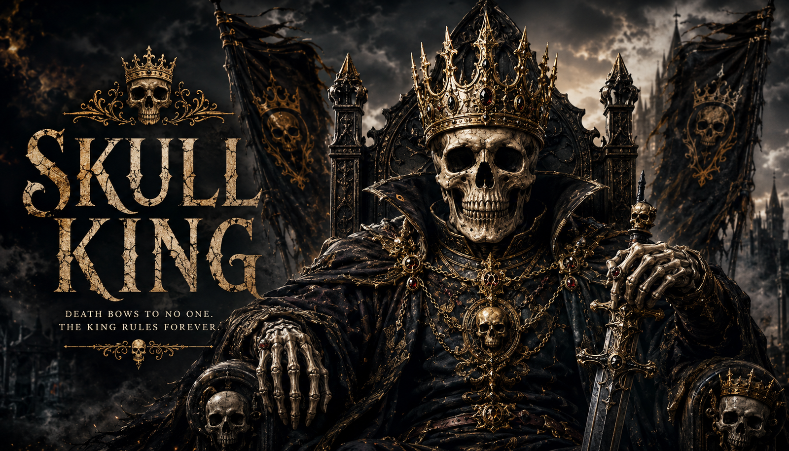 Skull King with crown representing power, mortality, and gothic symbolism