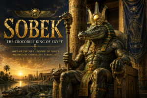 Sobek the crowned crocodile god of ancient Egypt representing royal power