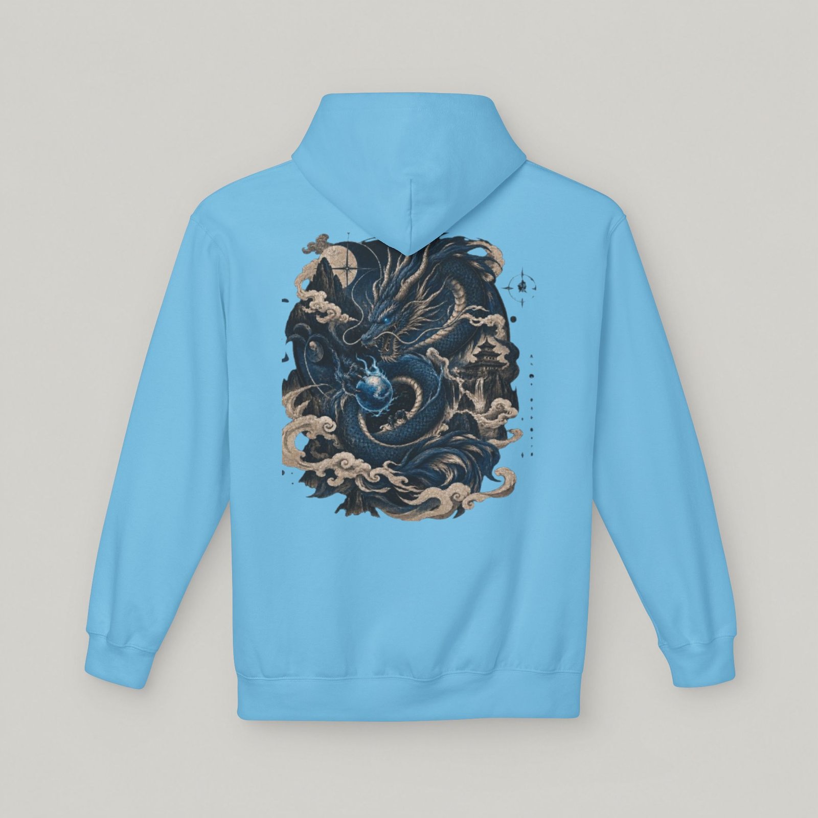 Blue Dragon Hoodie — Japanese Kanji Dragon Graphic Pullover - Image 12