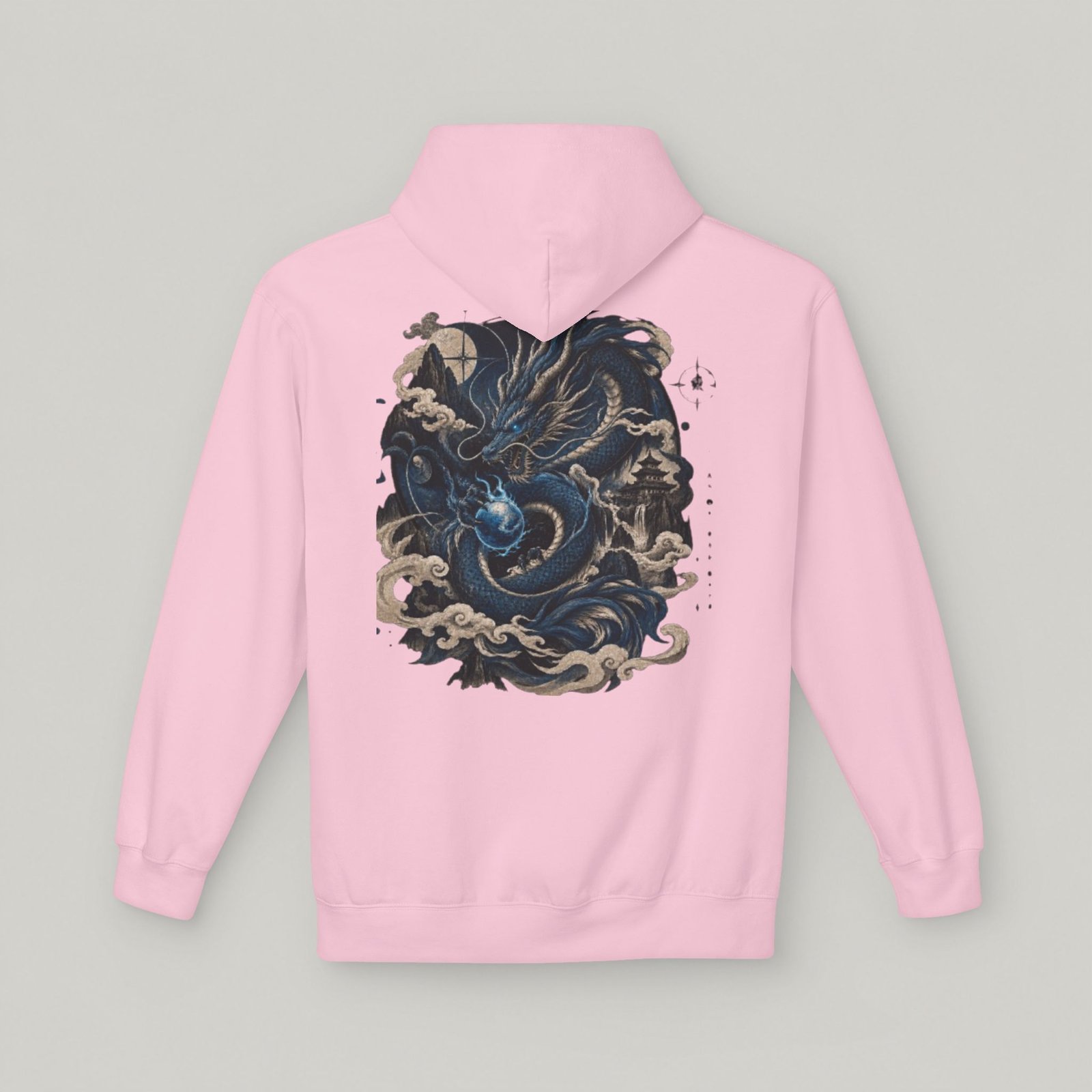 Blue Dragon Hoodie — Japanese Kanji Dragon Graphic Pullover - Image 16