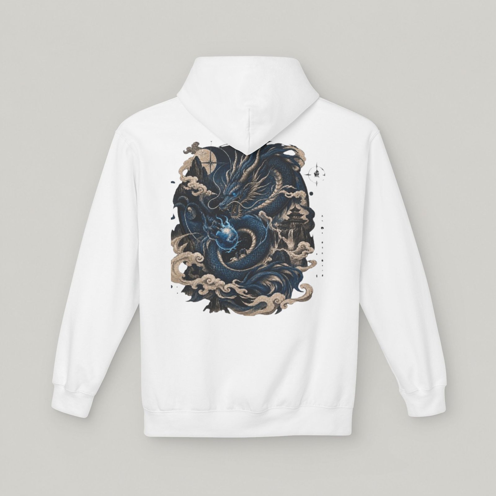 Blue Dragon Hoodie — Japanese Kanji Dragon Graphic Pullover - Image 4