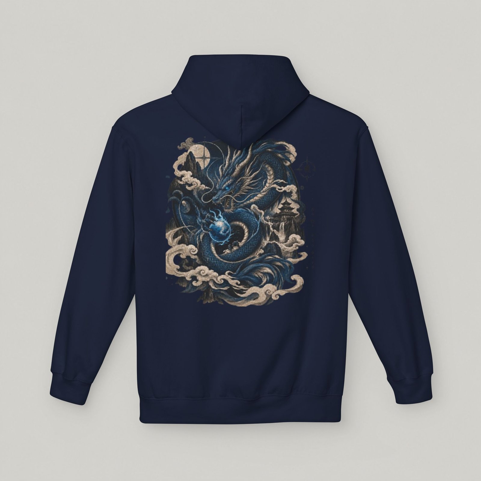 Blue Dragon Hoodie — Japanese Kanji Dragon Graphic Pullover - Image 14