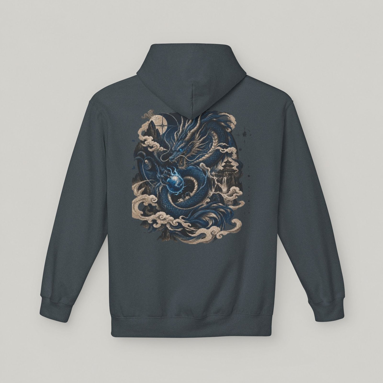 Blue Dragon Hoodie — Japanese Kanji Dragon Graphic Pullover - Image 10