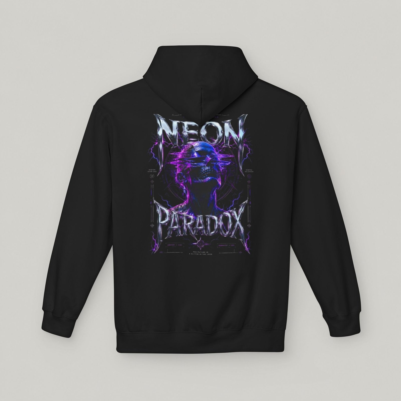 Neon Paradox Hoodie — Cyberpunk Error 404 Graphic Pullover