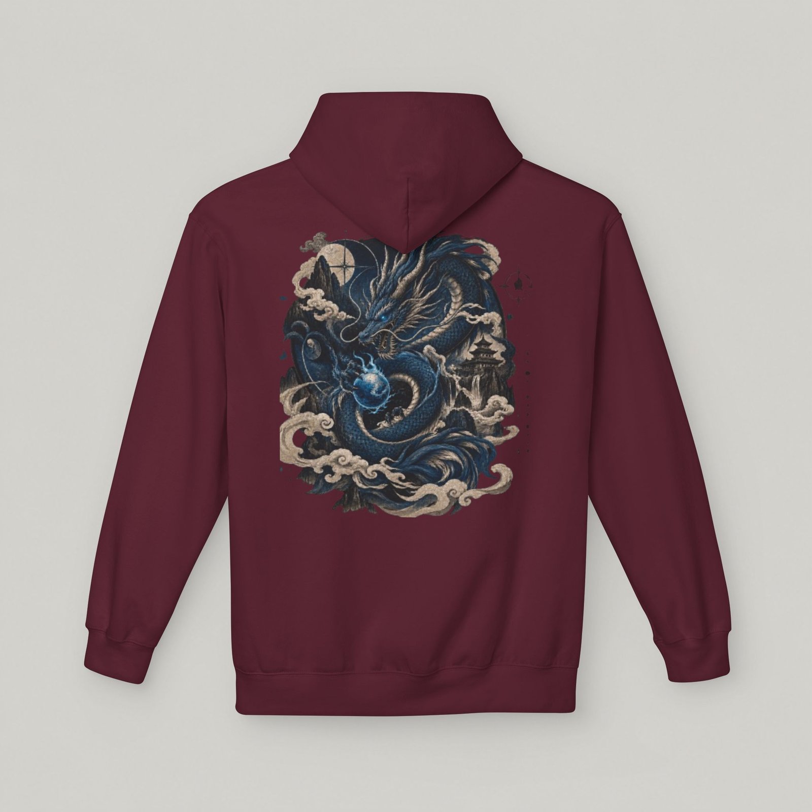 Blue Dragon Hoodie — Japanese Kanji Dragon Graphic Pullover - Image 6